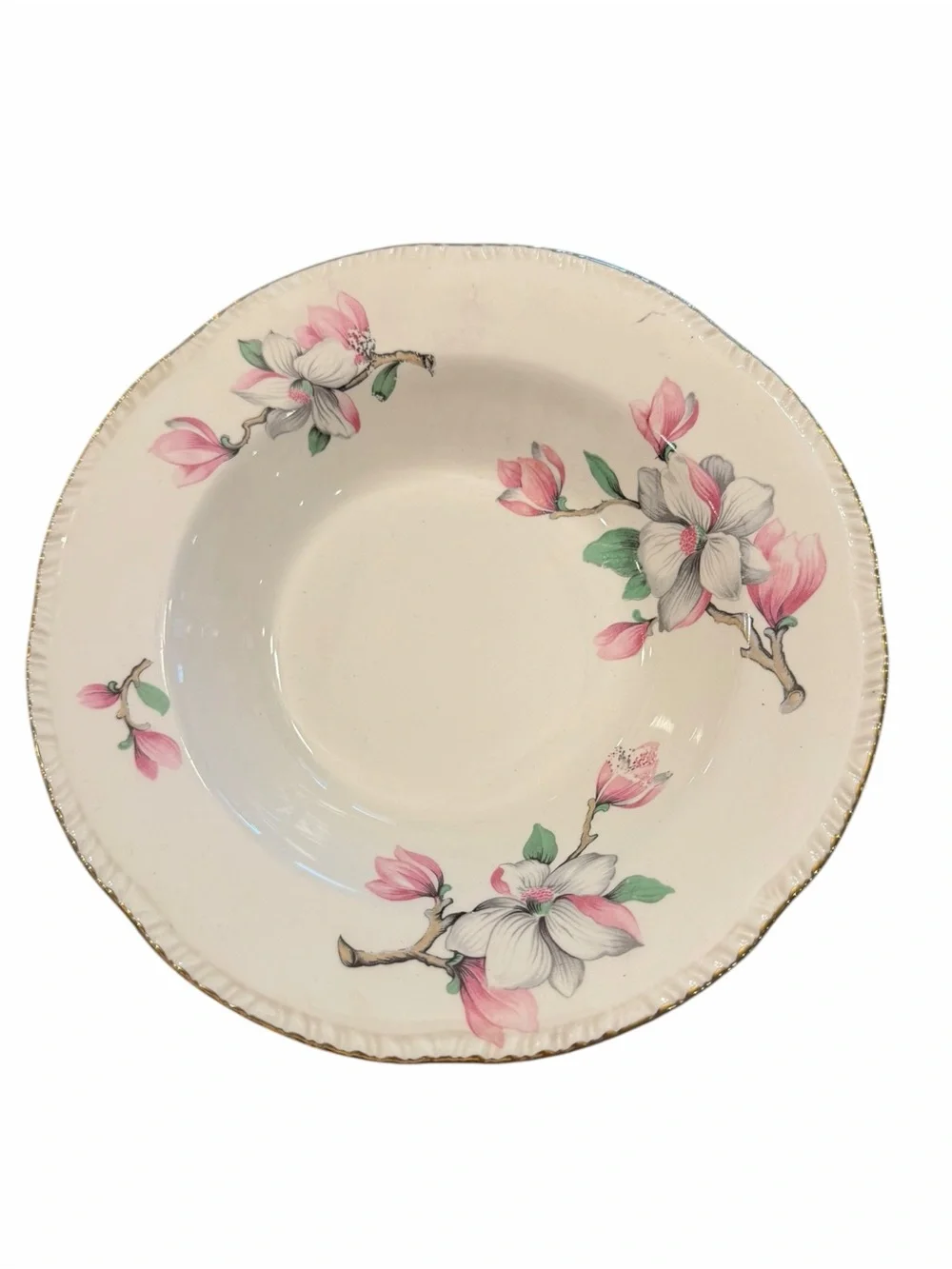 Homer Laughlin Pink Dogwood Blossom Soup Cereal Bowls Gold Rim Edge Set Of 6 VTG